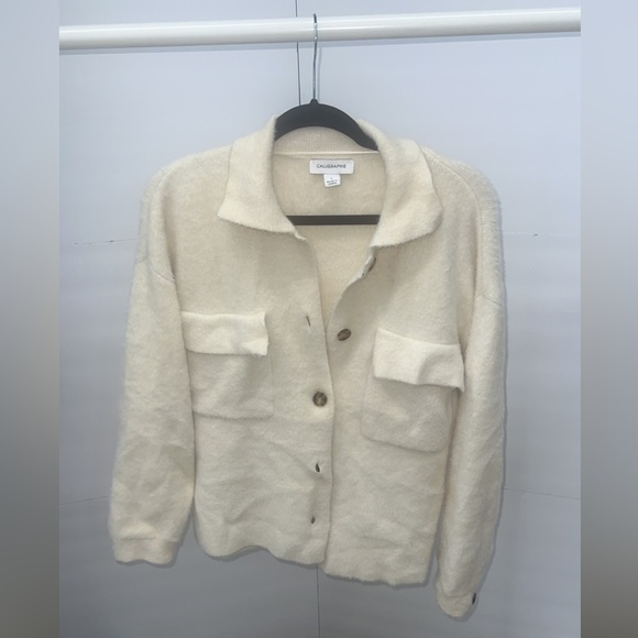 Large White Calligraphy Sweaters with Buttons - Picture 2 of 4